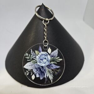 Coastal Grandmother Blue Rose Design Keychain -small